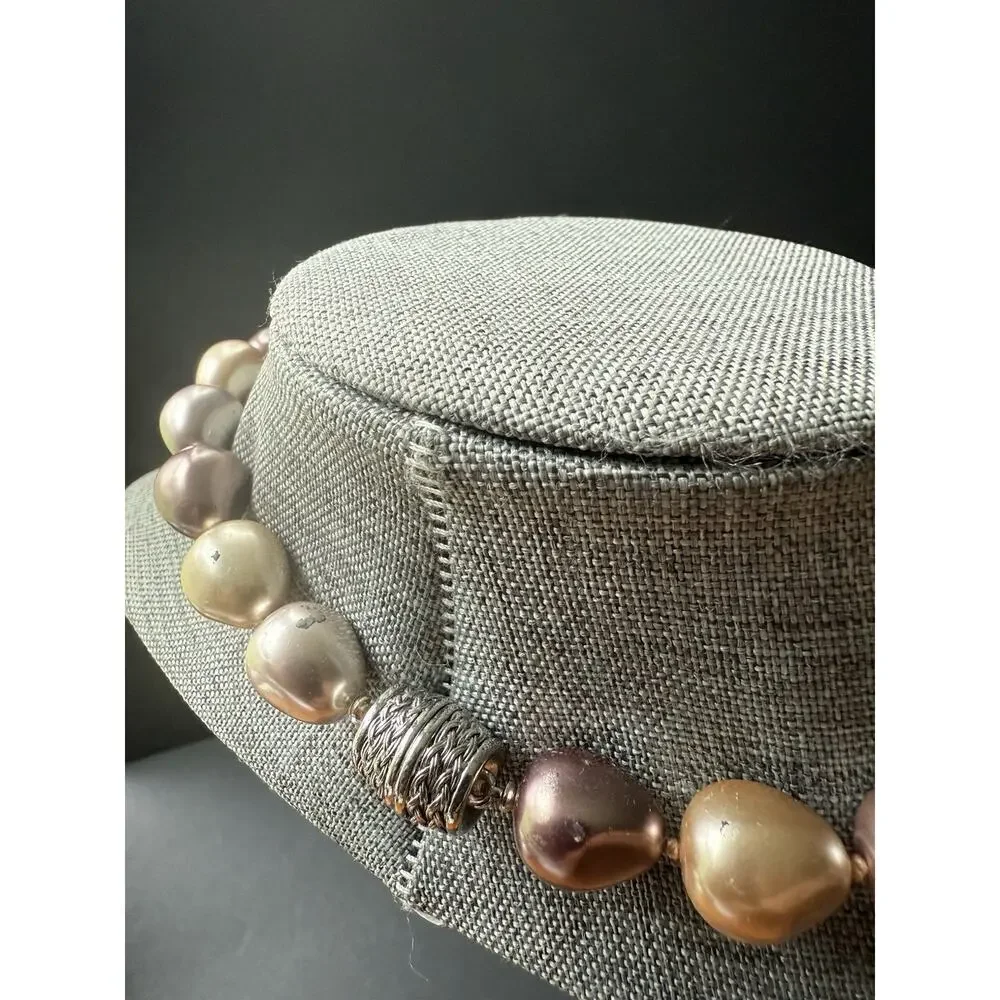 Vintage Chunky Faux Pearl Bead Choker Collar Necklace Beige 19” Cocktail Wedding